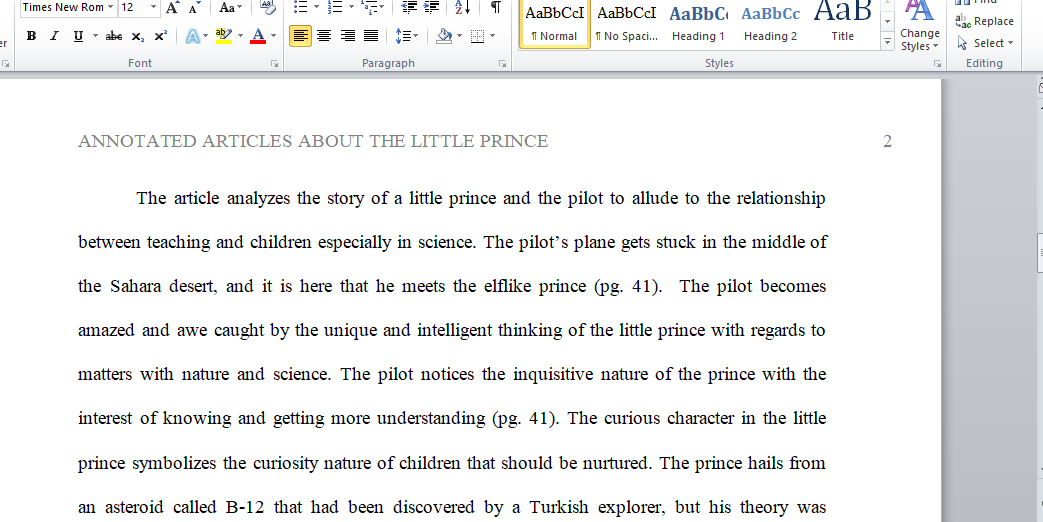 Annotated Articles about the Little Prince