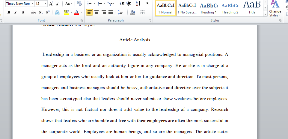 Business Management in Article Analysis