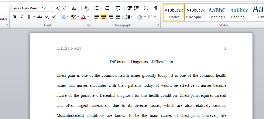 Differential Diagnosis of Chest Pain