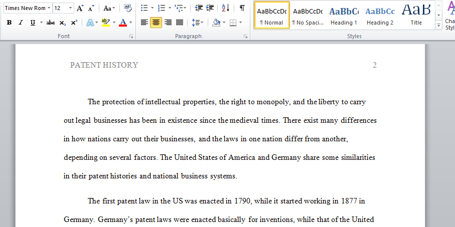 Patent History and National Business in Germany and United States