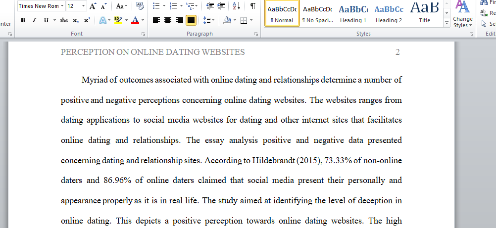 Perception Concerning Online Dating and Relationship Websites