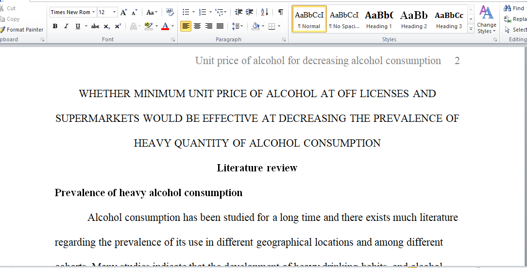 Research the effects of unit price of alcohol on alcohol consumption 