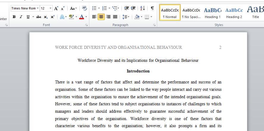 work force on Organisational Behaviour