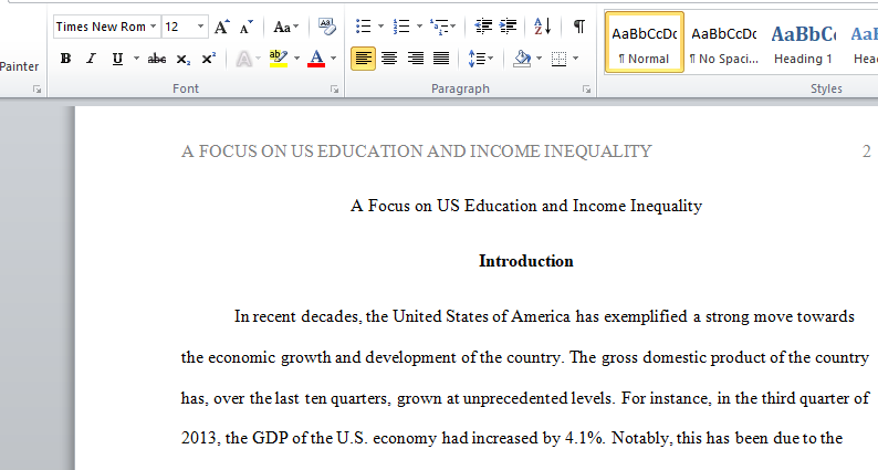 A Focus on US Education and Income Inequality