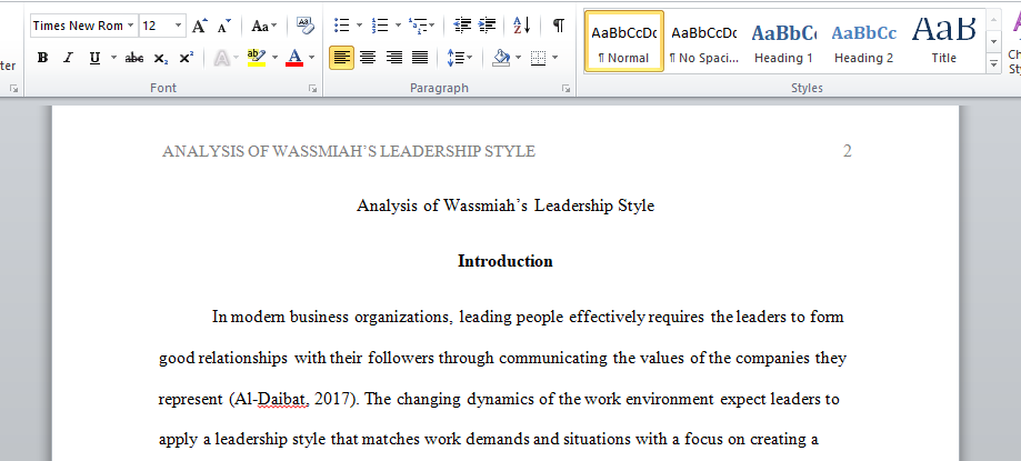 Analysis of Wassmiah’s Leadership Style