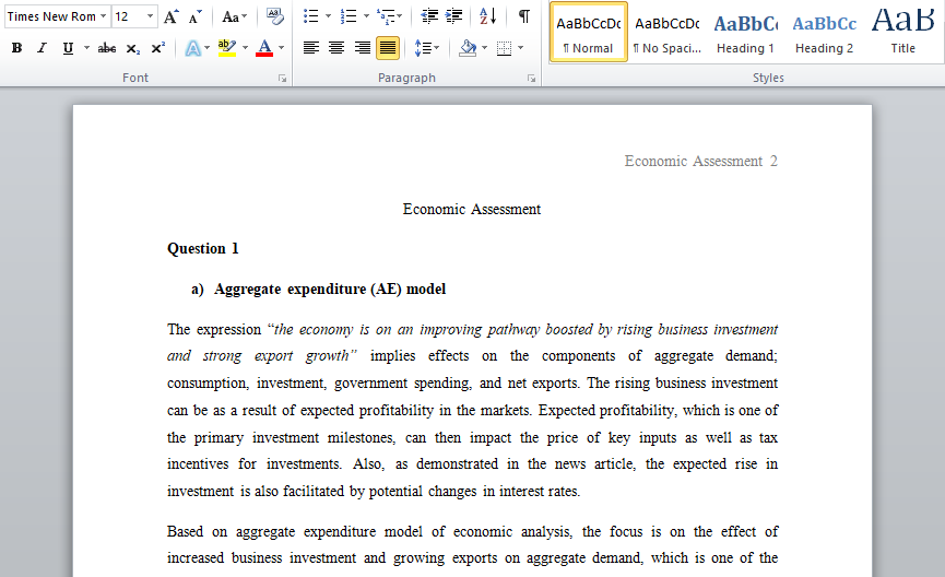 Answer the following questions on economic assessment