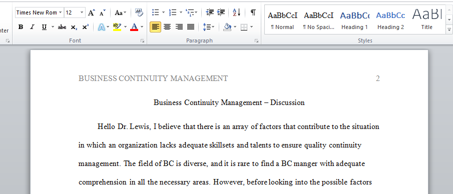 Business Continuity Management