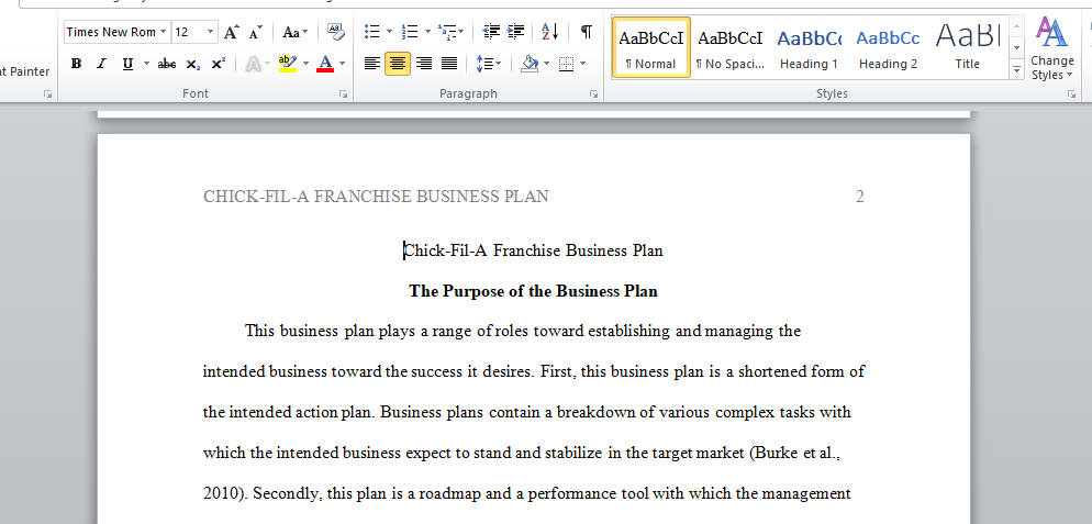 Chick-Fil-A Franchise Business Plan