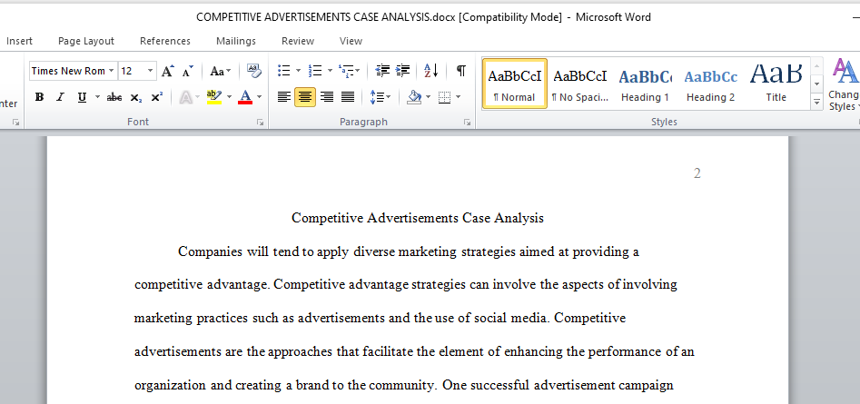 Competitive Advertisements Case Analysis