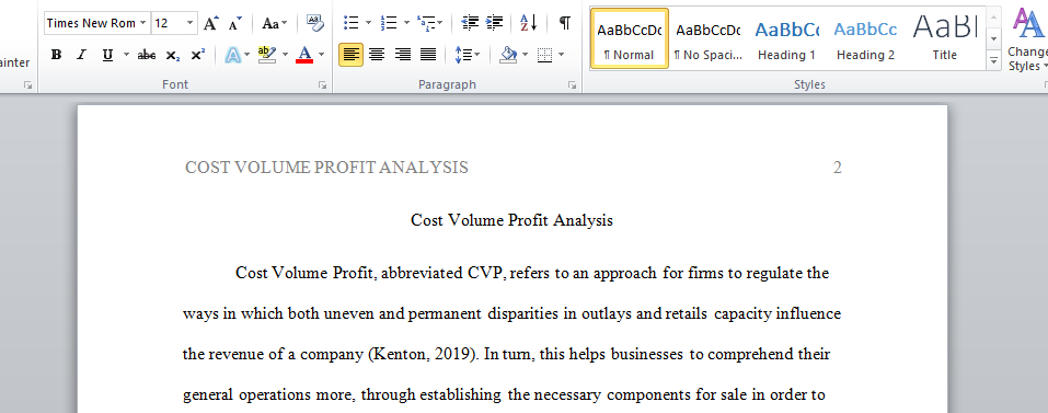 Cost Volume Profit Analysis