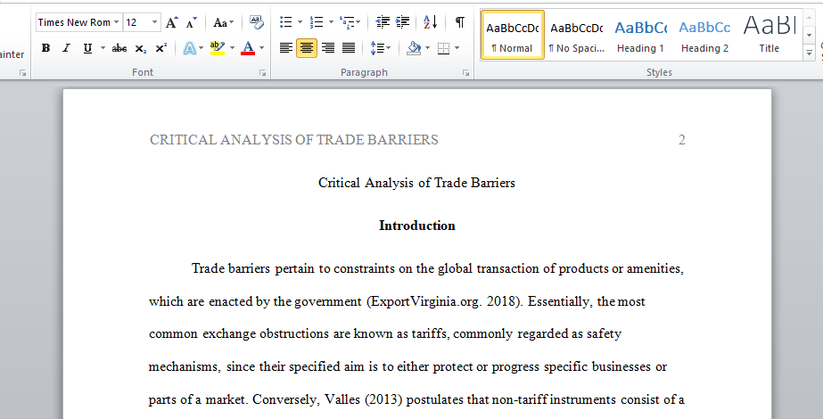 Critical Analysis of Trade Barriers