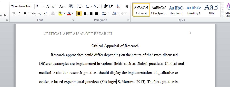 Critical Appraisal of Research