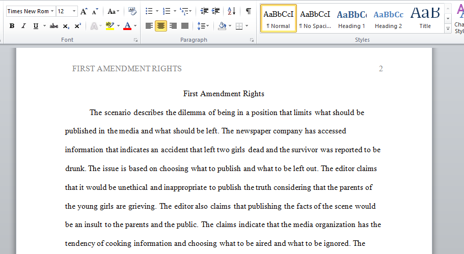 Critically write about first amendment rights