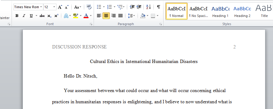Cultural Ethics in International Humanitarian Disasters