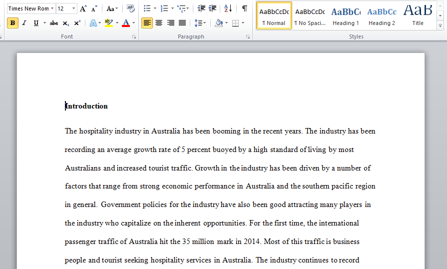 Describe hospitality industry in Australia