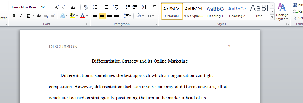 Differentiation Strategy and its Online Marketing