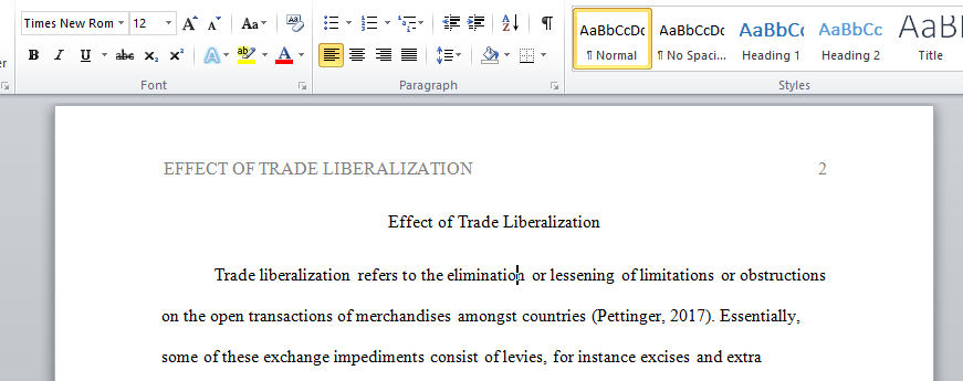 Effect of Trade Liberalization 2