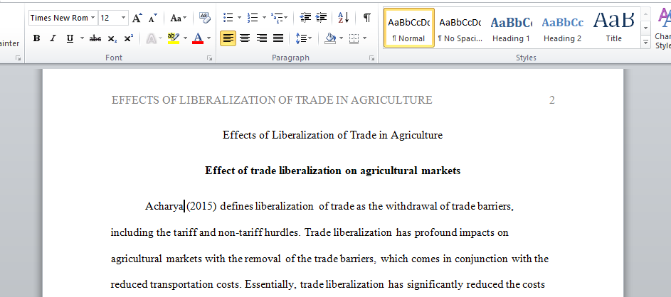 Effects of Liberalization of Trade in Agriculture