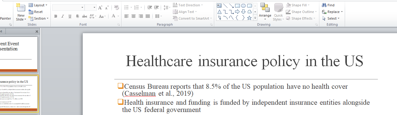 Healthcare insurance policy in the US