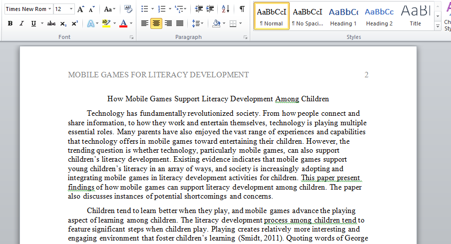 How Mobile Games Support Literacy Development Among Children