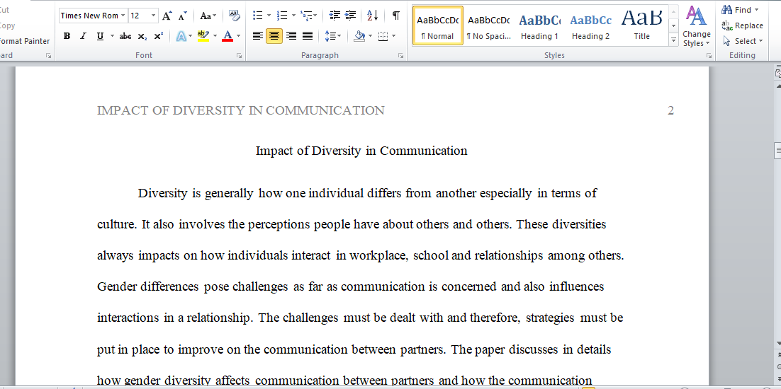 Impact of Diversity in Communication