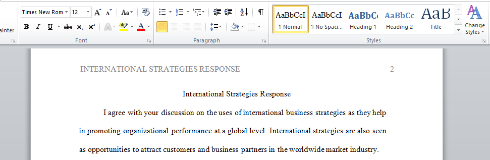 International Strategies Response