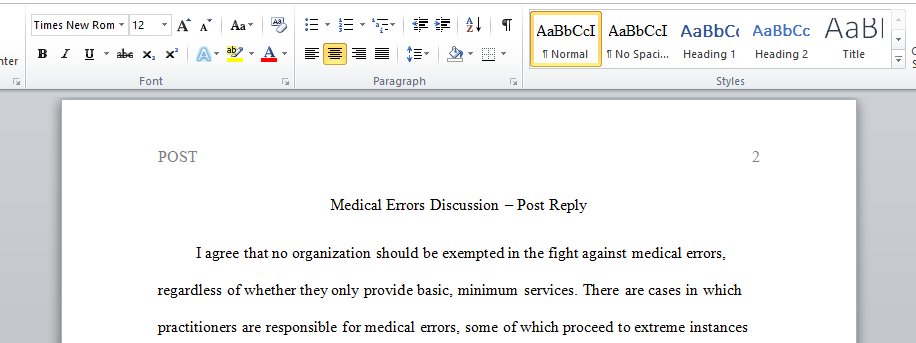 Medical Errors Discussion
