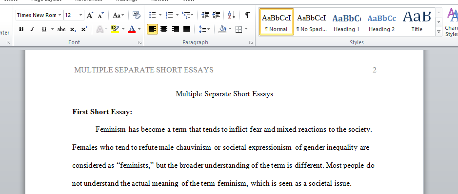 Multiple Separate Short Essays