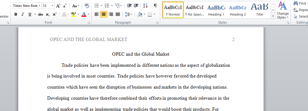 OPEC and the Global Market