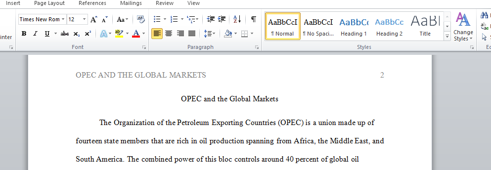 OPEC and the Global Markets