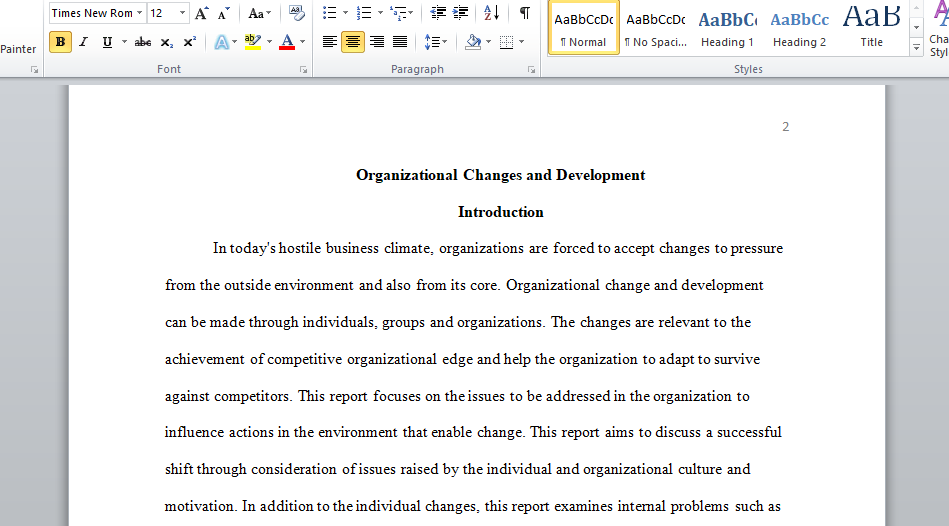 Organizational Changes and Development