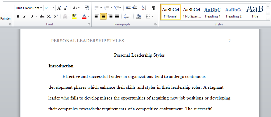 Personal Leadership Styles