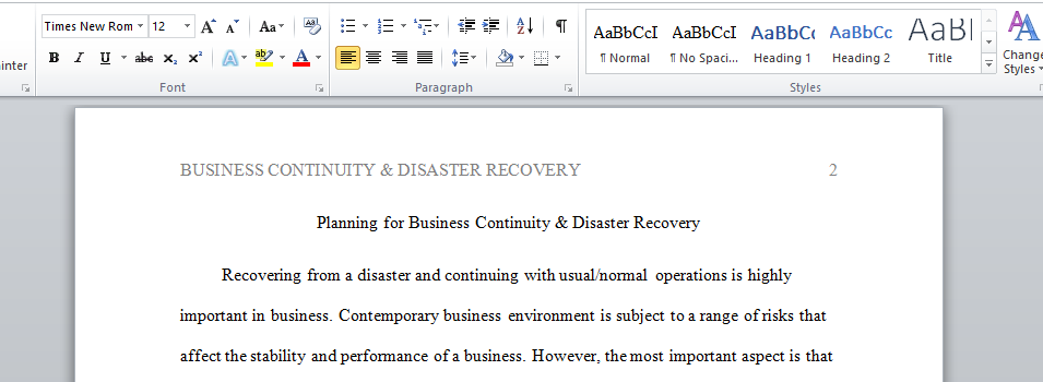 Planning for Business Continuity & Disaster Recovery