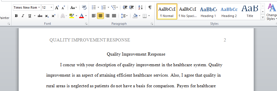 Quality Improvement Response