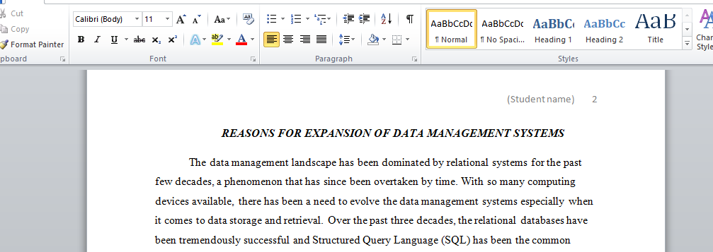 REASONS FOR EXPANSION OF DATA MANAGEMENT SYSTEMS
