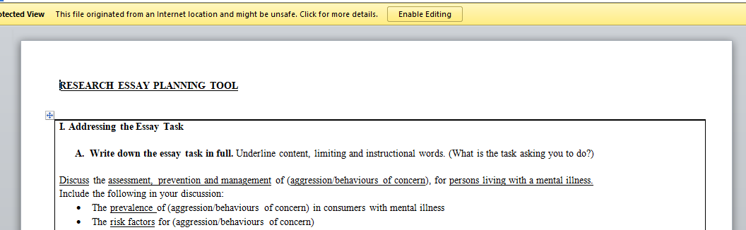 RESEARCH ESSAY PLANNING TOOL