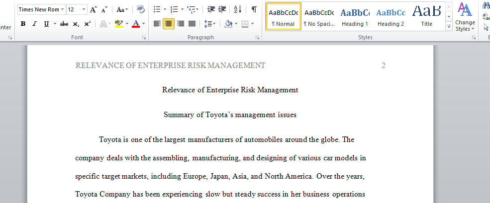 Relevance of Enterprise Risk Management