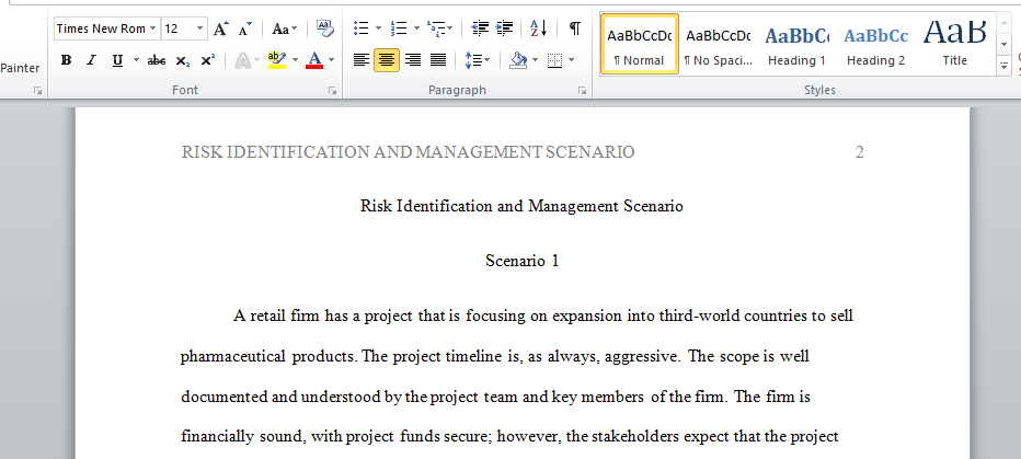 Risk Identification and Management Scenario
