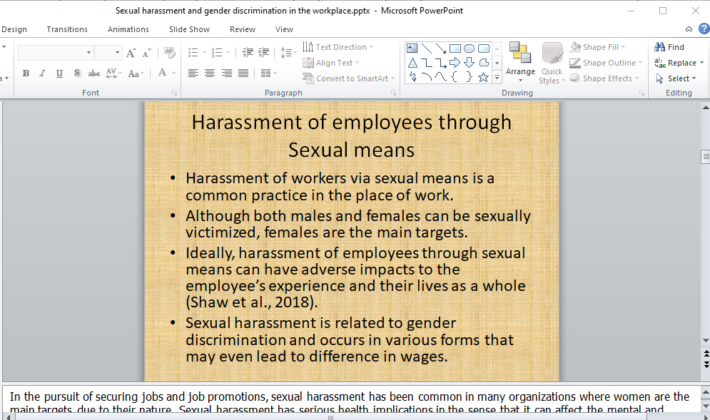 Sexual harassment and gender discrimination in the workplace.