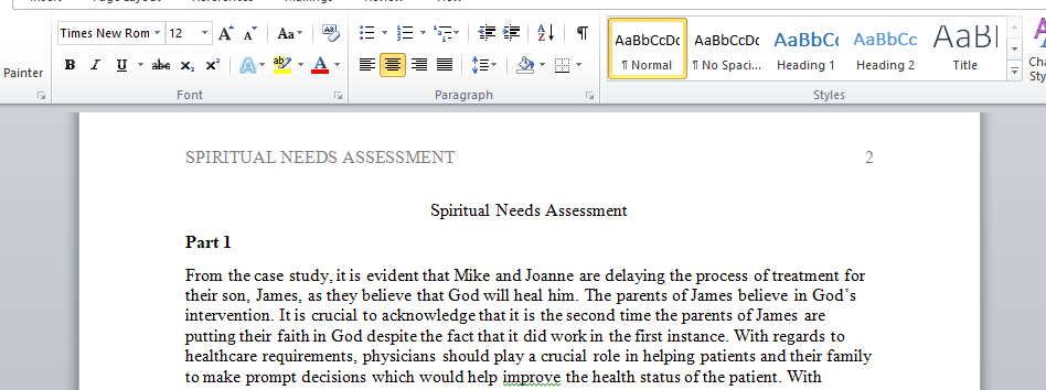 Spiritual Needs Assessment