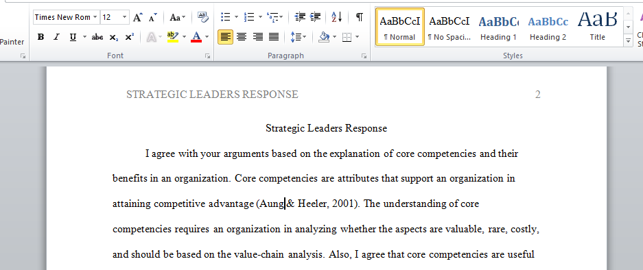 Strategic Leaders Response
