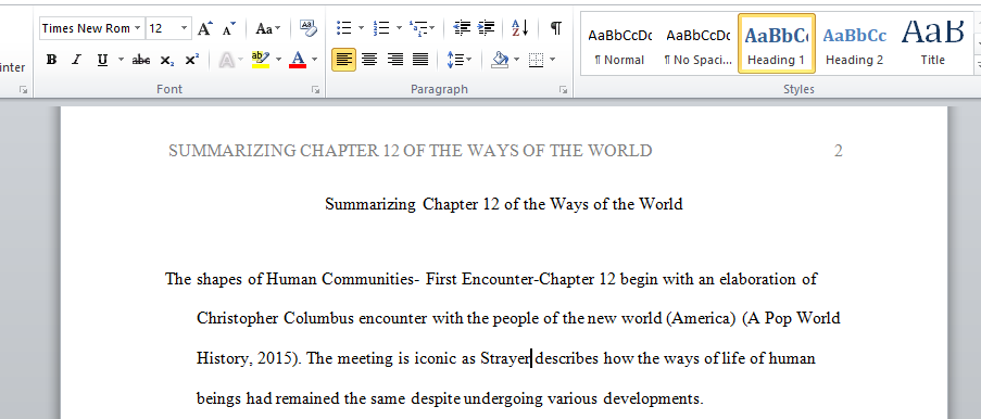 Summarizing Chapter 12 of the Ways of the World
