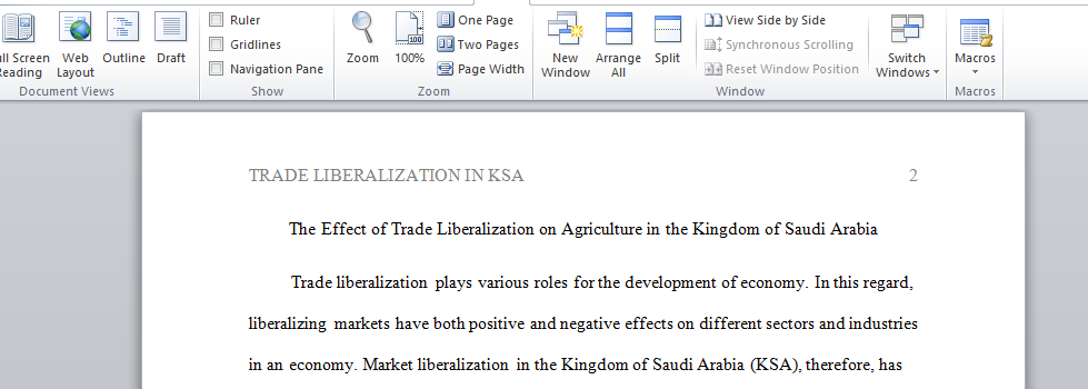 The Effect of Trade Liberalization on Agriculture