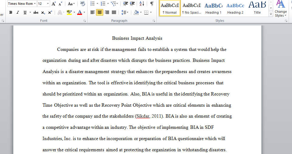 Write a business impact analysis