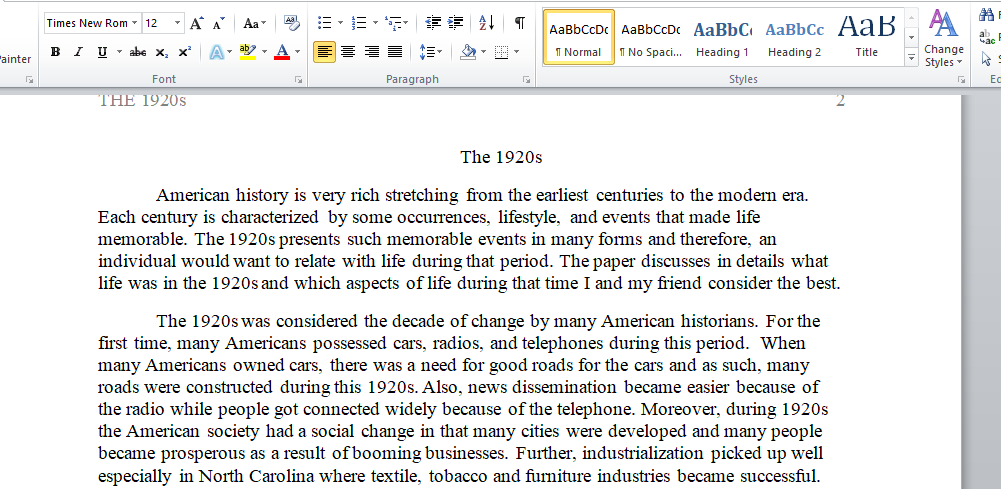 Write the American History in 1920s
