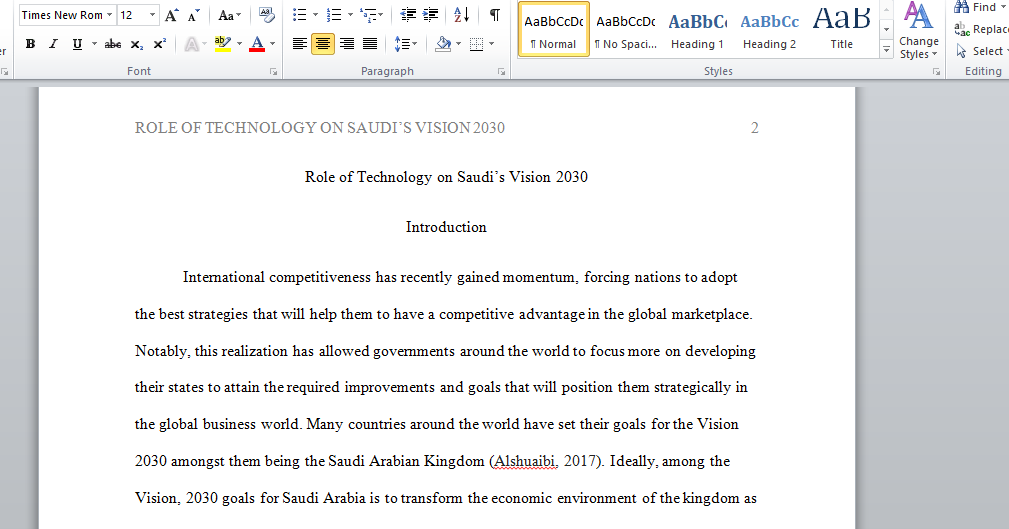 Critically analyse a journal article related to Saudi Vision 2030