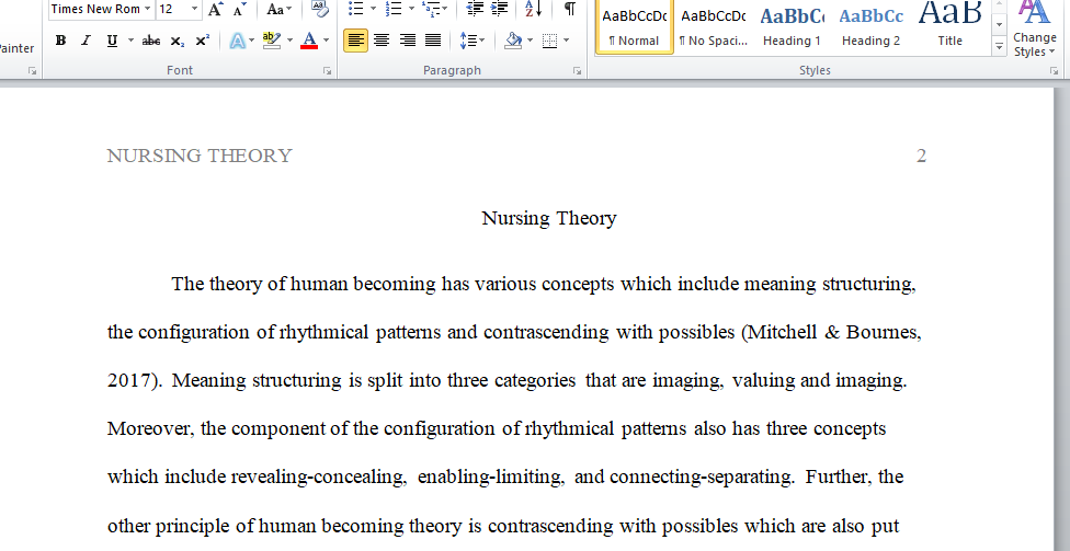 discussnursing theory of humanbecoming and its core concepts