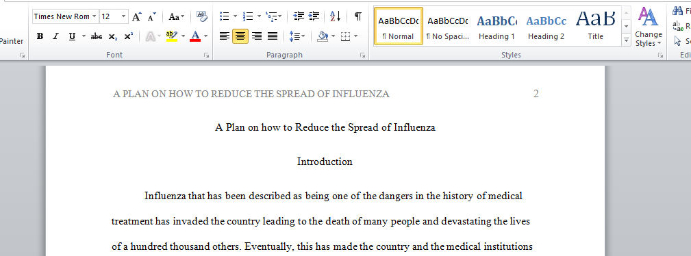 A Plan on how to Reduce the Spread of Influenza