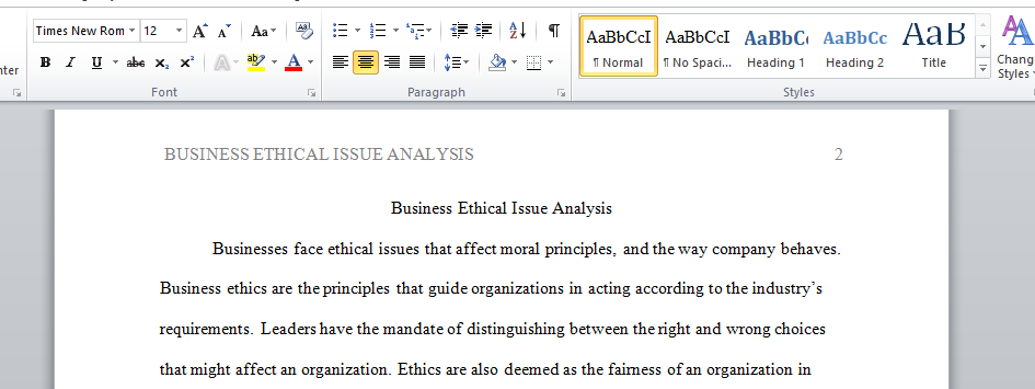 Business Ethical Issue Analysis