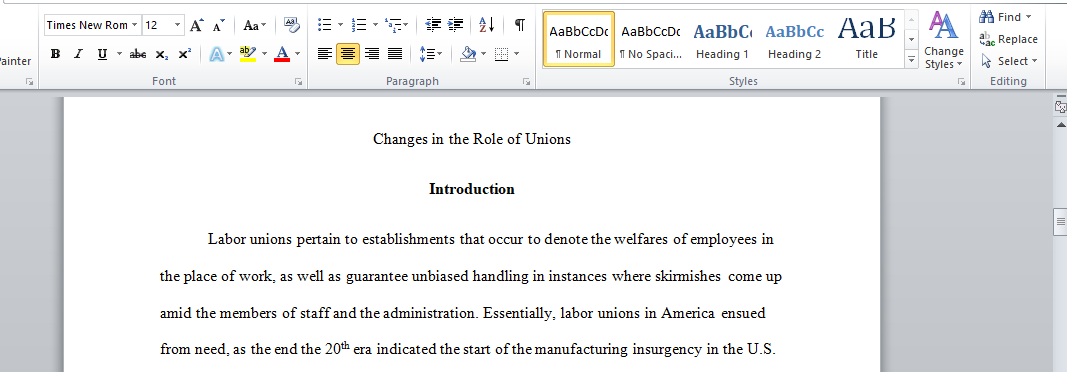 Changes in the Role of Unions
